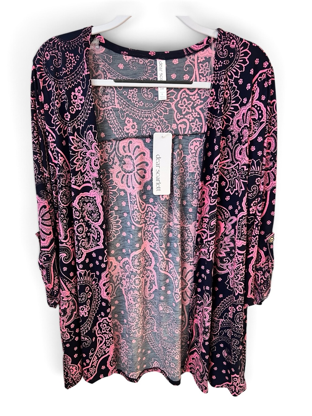 Dear Scarlett Navy and Pink Paisley Open-Front Cardigan